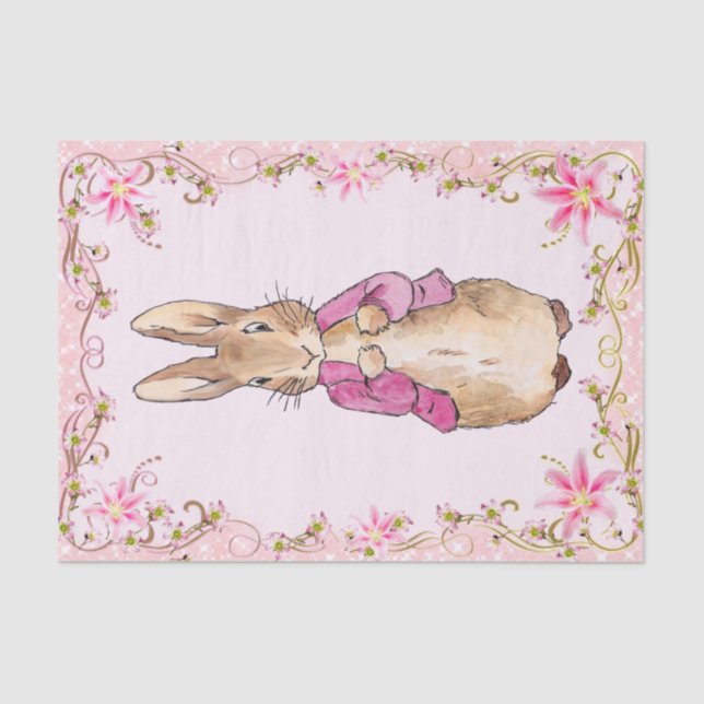 Papier Mousseline Peter le lapin rose veste Floral Frame (Recto)