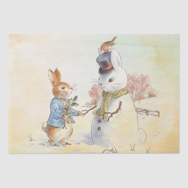 Papier Mousseline Peter Rabbit (bonhomme de neige) Tissu Papier (Recto)