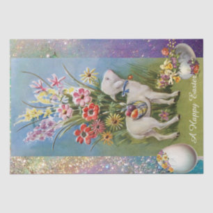 PAPIER MOUSSELINE PETIT AGNEAU, OEUFS DE PÂQUES AUX FLEURS
