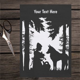Papier Mousseline Petit Chaperon Rouge Bois Fleurs Loup Noir Blanc R
