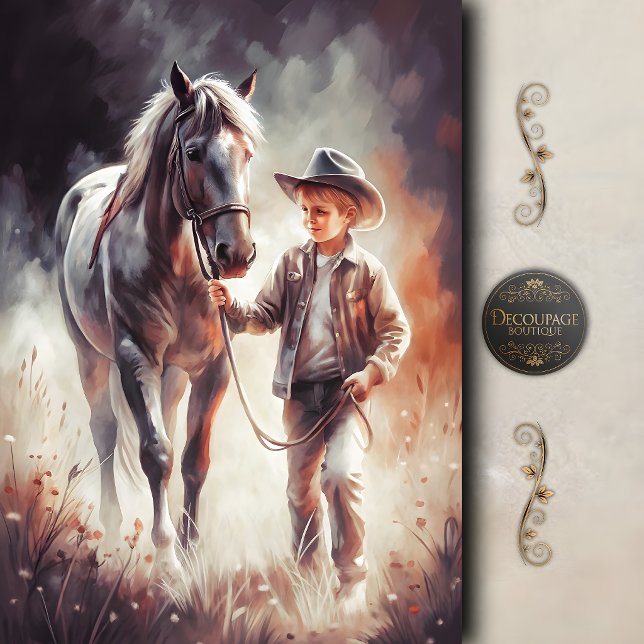 Papier Mousseline Petit Compagnon Cow-Boy Découpage (Little Cowboy Companion Decoupage Tissue Paper)