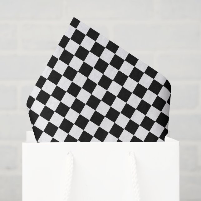 Papier Mousseline Petit damier noir et blanc (Sac cadeau)