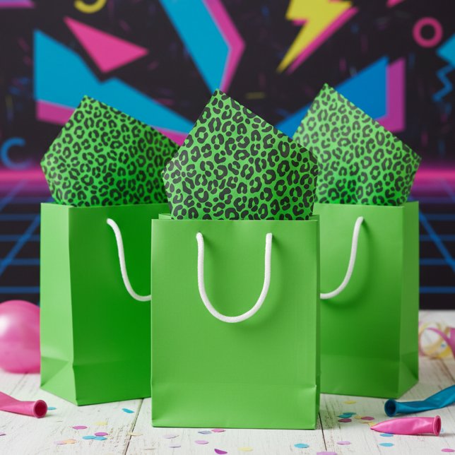 Papier Mousseline Petit imprimé léopard vert fluorescent (Trendy 80's Glam Animal Leopard Print Fluorescent Green Tissue Paper for Kids Birthday Party.)