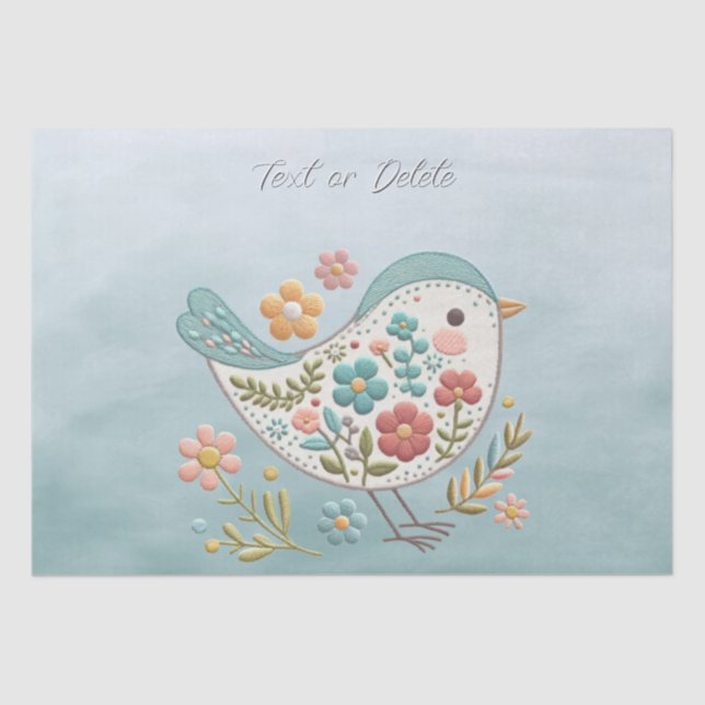 Papier Mousseline Petit Oiseau bleu rose Fleurs Papier Tissu (Recto)