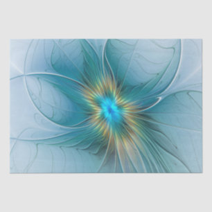 Papier Mousseline Petite Beauté Moderne Bleu Or Fractal Art Flower