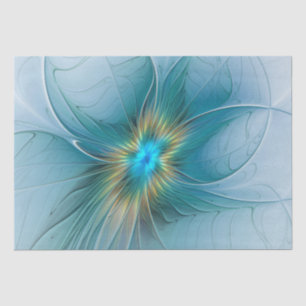 Papier Mousseline Petite Beauté Moderne Bleu Or Fractal Art Flower