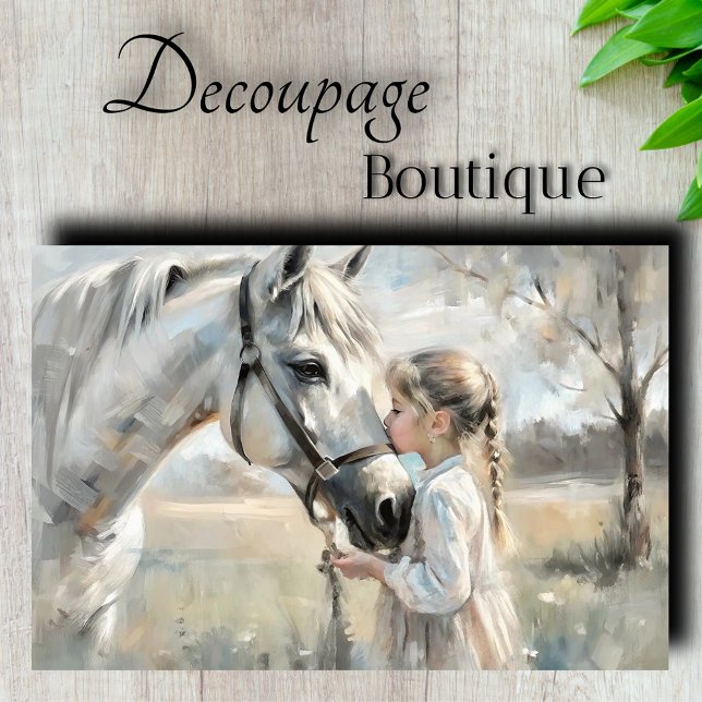 Papier Mousseline Petite Fille Cheval Blanc Découpage (Little Girl White Horse Decoupage Tissue Paper)