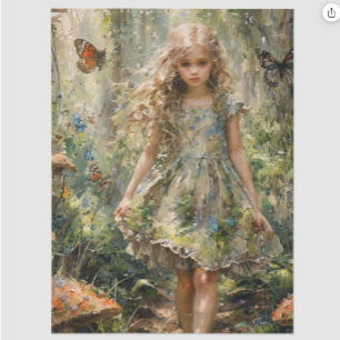 Papier Mousseline Petite Fille Curieuse dans une Scène Fantaisiste
