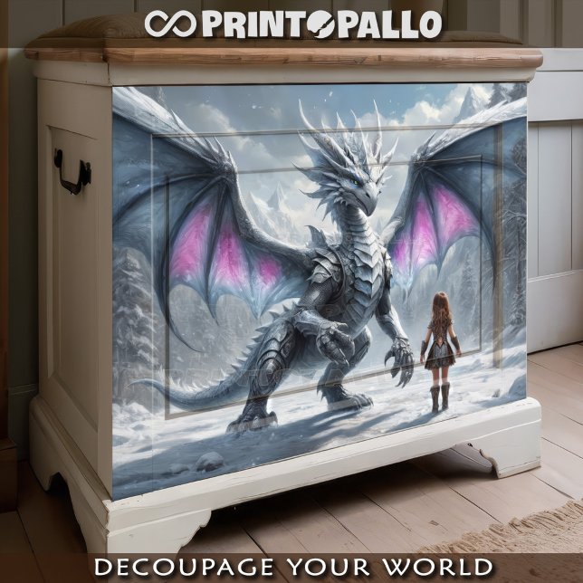 Papier Mousseline Petite fille enfant et dragon géant dans un royaum (Créateur téléchargé)