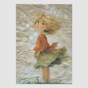 Papier Mousseline Petite Fille Fantaisiste dans une Scène Venteuse