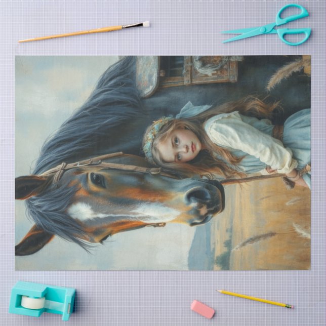 Papier Mousseline Petite fille gitane avec son cheval (Artisanat)