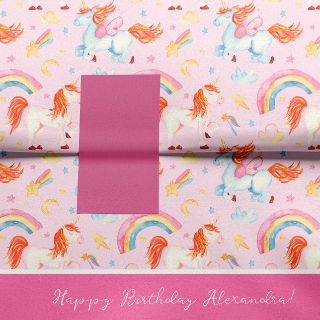 Papier Mousseline Petite fille rose licorne Motif Joyeux anniversair (Créateur téléchargé)