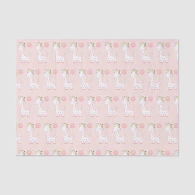 Papier Mousseline Petite Girafe Bébé avec Motif de la Couronne rose (Recto)