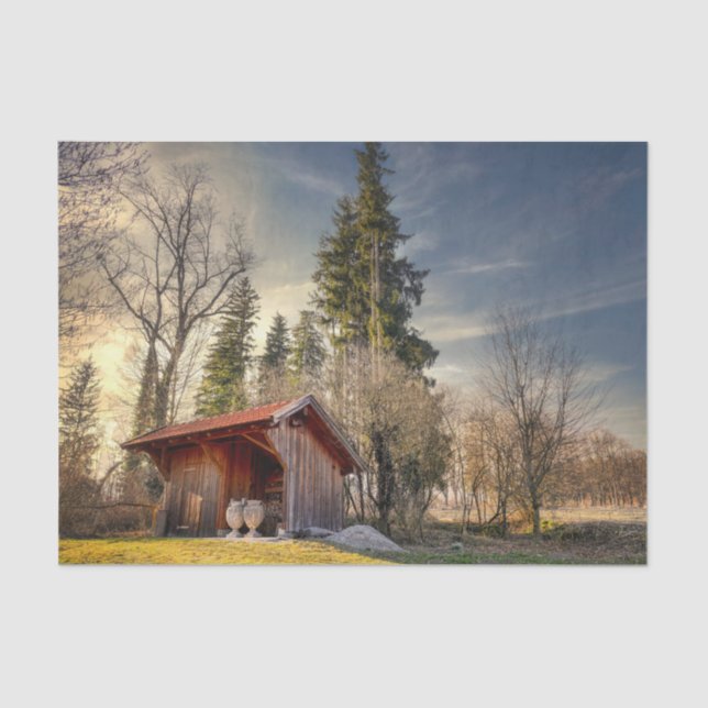 Papier Mousseline Petite Grange Rouge Avec Pots En Céramique (Recto)