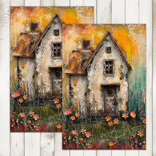 PAPIER MOUSSELINE PETITE MAISON DE CAMPAGNE DÉLABRÉE DÉCOUPAGE MIXTE
