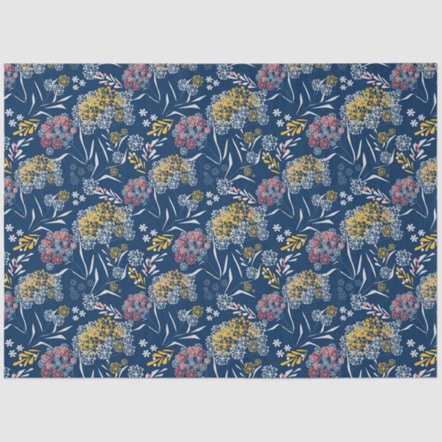 Papier Mousseline Petites fleurs mignonnes bleu marine vi (Recto)