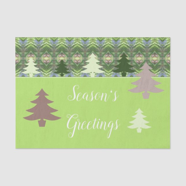 Papier Mousseline Petits arbres en vert et Rose (Recto)