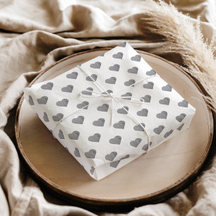 Papier Mousseline Petits Coeurs Gris Béton Symétrique sur Blanc