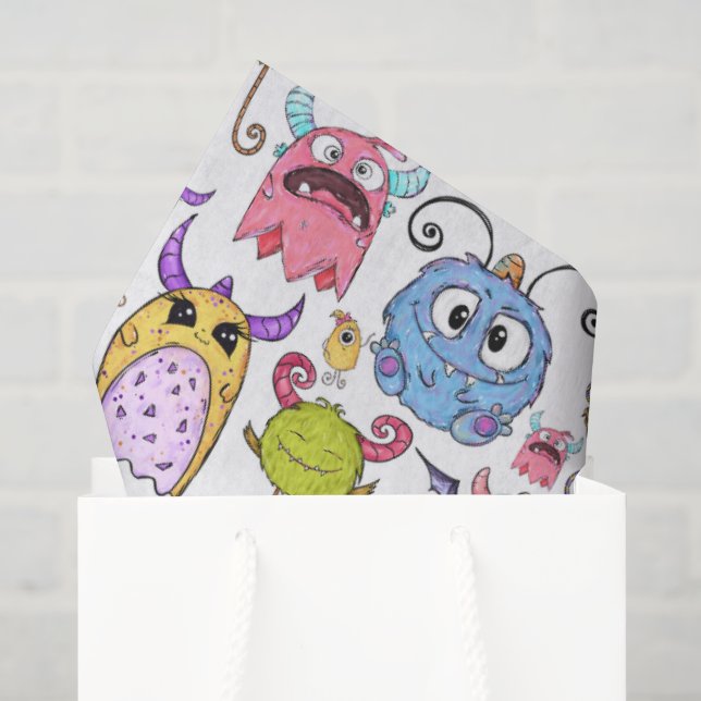 Papier Mousseline Petits Monstres Heureux  (Sac cadeau)