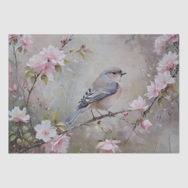 Papier Mousseline Petits Oiseaux aux Fleurs en Fleurs Découpage (Recto)