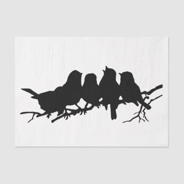 Papier Mousseline Petits oiseaux sur le dénouement en silhouette noi (Recto)