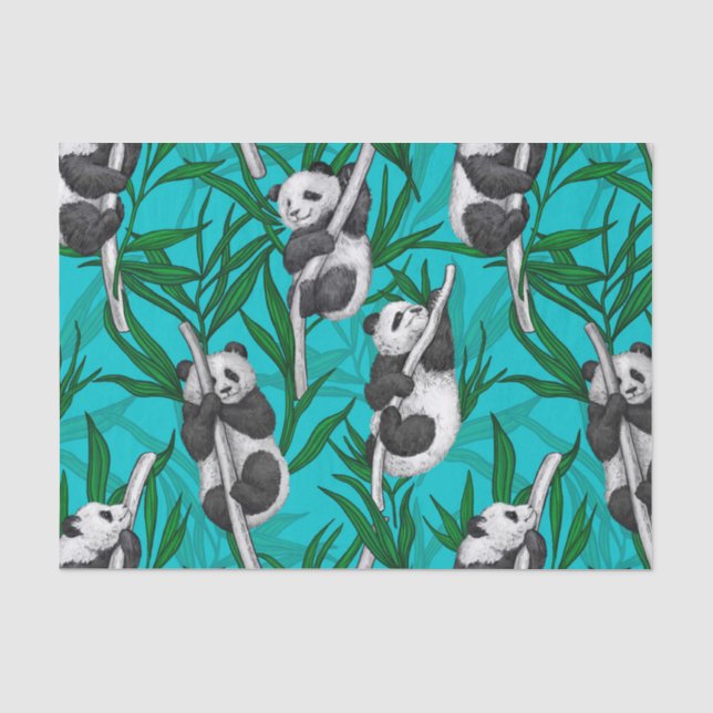 Papier Mousseline Petits panda turquoise (Recto)