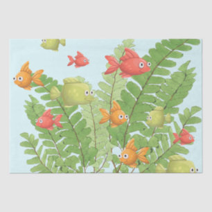 Papier Mousseline Petits Poissons Algues Colorées Découpage Océan Ti