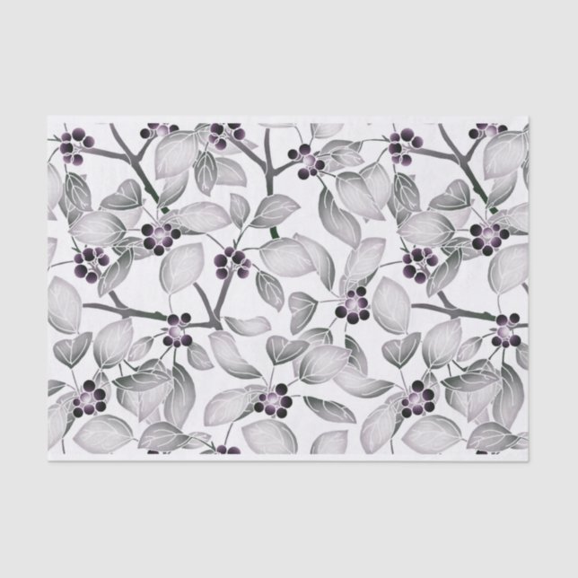 Papier Mousseline Petits raisins et Feuilles noirs et blancs (Recto)