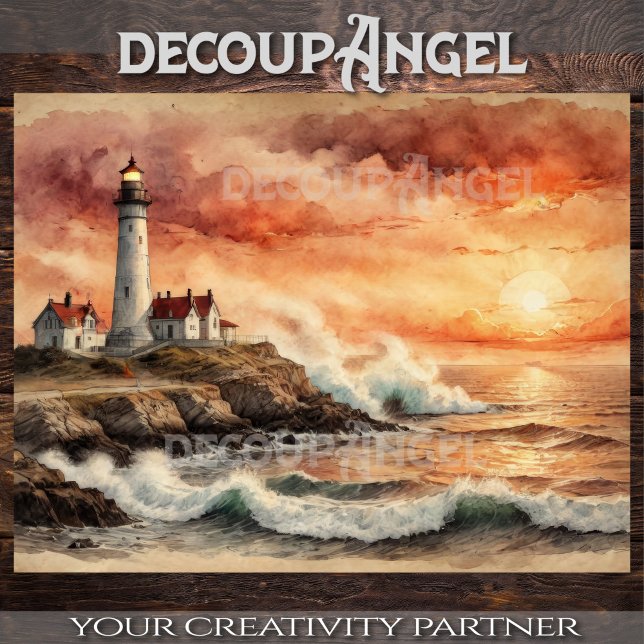Papier Mousseline Phare côtier au coucher du soleil - Découpage - (Créateur téléchargé)
