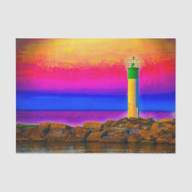 Papier Mousseline Phare Coucher de soleil coloré (Recto)
