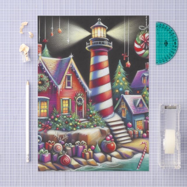 Papier Mousseline Phare de Noël Whimsical Purple Decoupage (Artisanat)