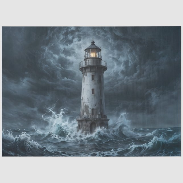 Papier Mousseline Phare océanique orageux découpage (Recto)