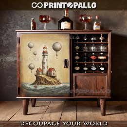 Papier Mousseline Phare surréaliste avec ballons d'air sur parchemin