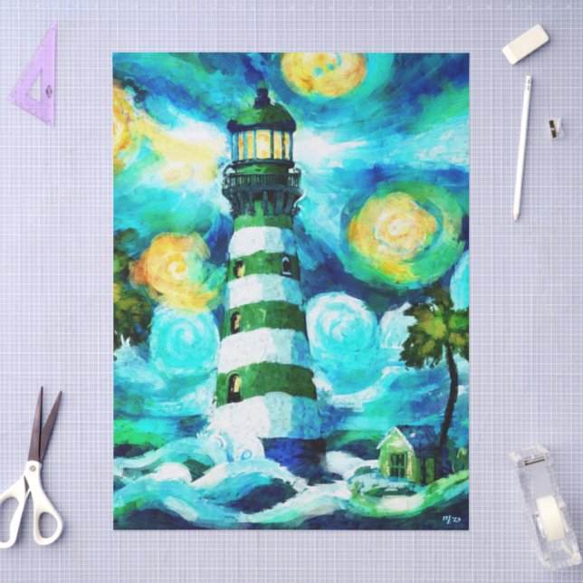 Papier Mousseline Phare Tropical & Palm Trees Découpage (Artisanat)