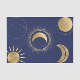 Papier Mousseline Phase de lune de soleil d'or céleste éclipse bleu