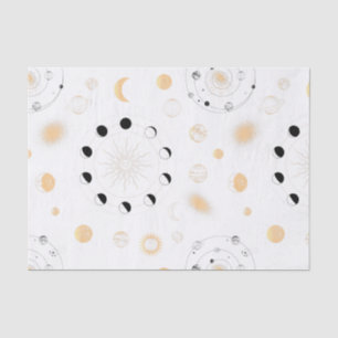 Papier Mousseline Phases de la lune planètes orbite or noir blanc