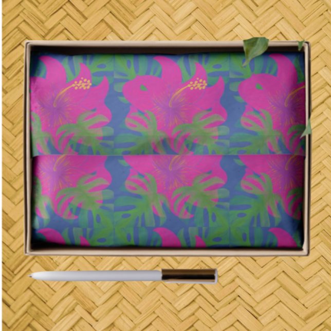 Papier Mousseline Philodendron Hibiscus Tropical  (Decoupage, crafts, gifting)