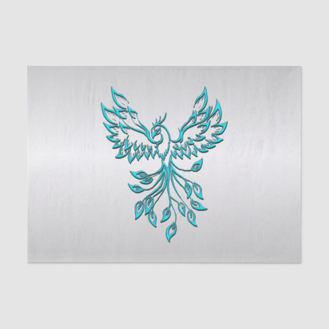 Papier Mousseline Phoenix bleu turquoise sur Argent (Recto)