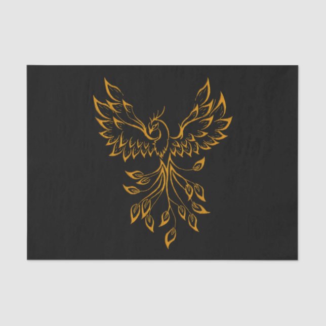 Papier Mousseline Phoenix en or de cuivre se lève sur noir (Recto)