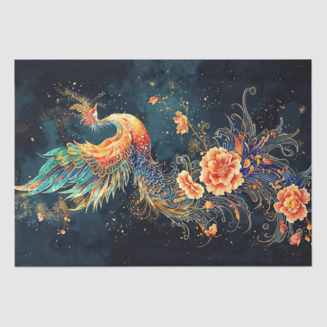 Papier Mousseline Phoenix majestueux aux accents floraux (Recto)