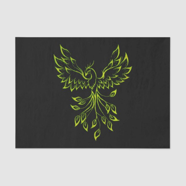 Papier Mousseline Phoenix vert se lève sur le noir (Recto)