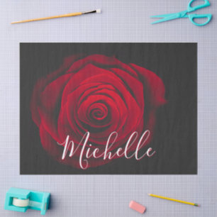 Papier Mousseline Photographie vintage de rose rouge avec monogramme