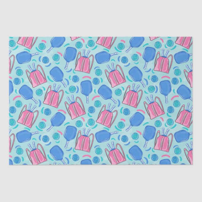 Papier Mousseline Pickleball Paddles et Balls Bleu Petit (Recto)