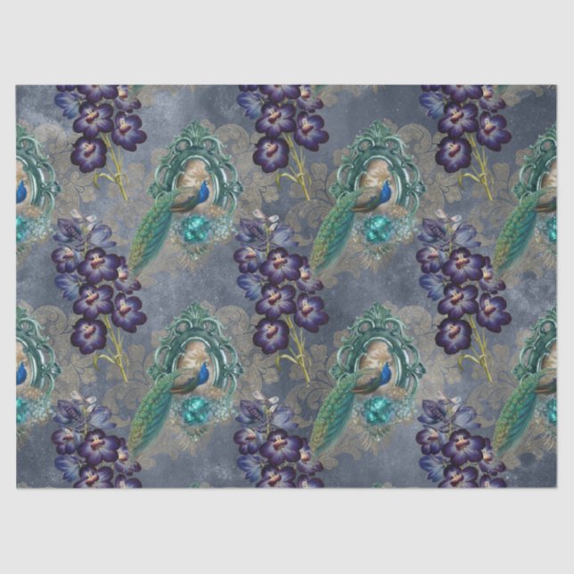 Papier Mousseline Pics encadrés et décomposition de fleurs violettes (Recto)