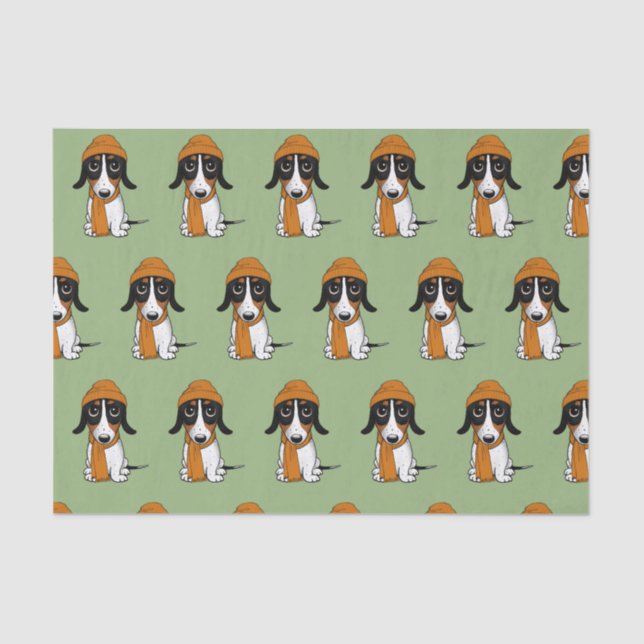 Papier Mousseline Piebald Dachshund Cute Dog avec le Casquette Tiss (Recto)