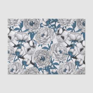Papier Mousseline Pies blanches et mésanges bleues