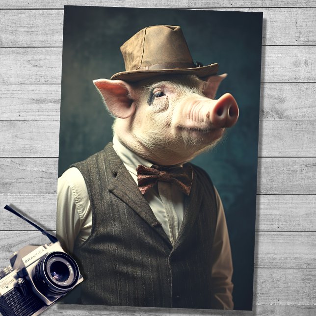 Papier Mousseline Pig dans le vêtement de Gentleman 2 papier découpa (Créateur téléchargé)