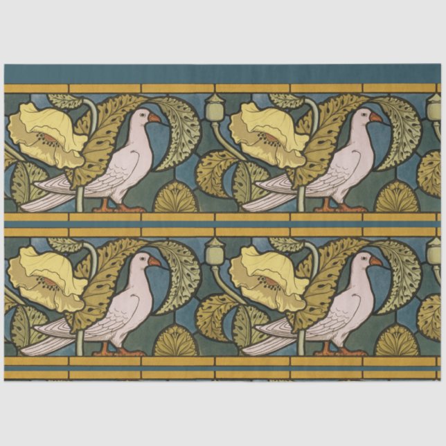 Papier Mousseline Pigeon Blue Yellow Fish Art Nouveau (Recto)