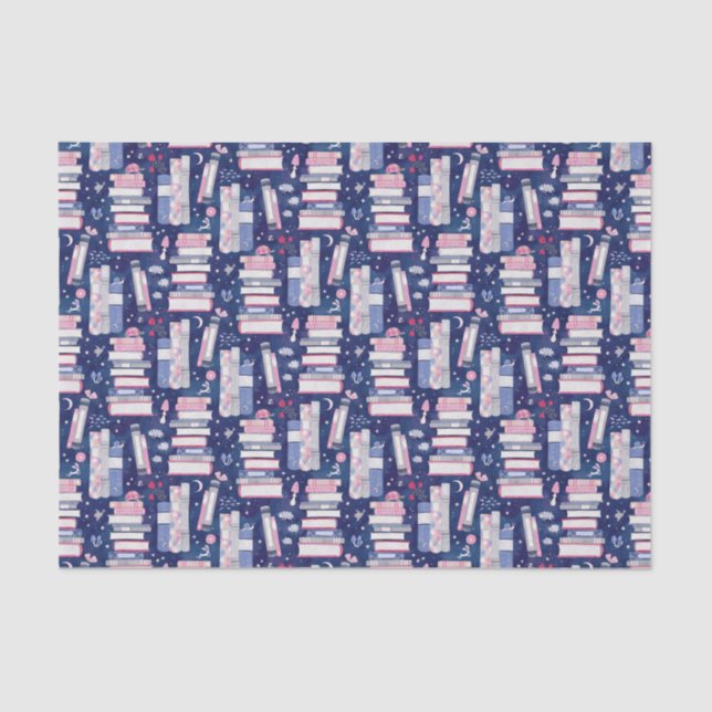 Papier Mousseline Pile de contes de livres bleu (Recto)