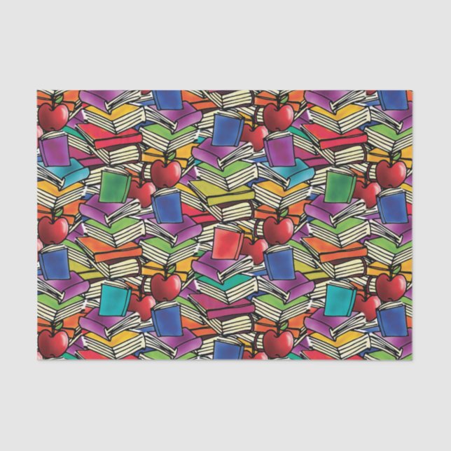Papier Mousseline Piles de livre avec des pommes (Recto)